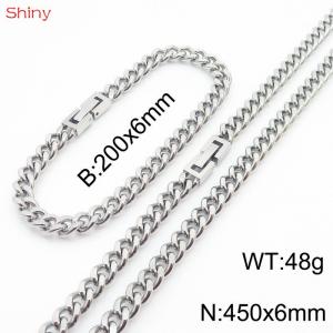Fashionable and Personalized 6mm Stainless Steel Polished Cuban Chain Bracelet Necklace Set of Two - KS205015-Z