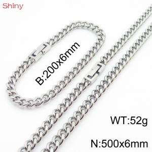 Fashionable and Personalized 6mm Stainless Steel Polished Cuban Chain Bracelet Necklace Set of Two - KS205016-Z