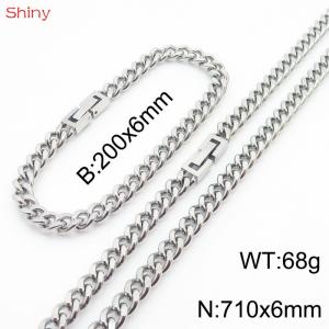 Fashionable and Personalized 6mm Stainless Steel Polished Cuban Chain Bracelet Necklace Set of Two - KS205020-Z