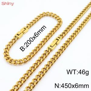 Fashionable and Personalized 6mm Stainless Steel Polished Cuban Chain Bracelet Necklace Set of Two - KS205022-Z
