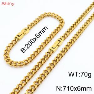 Fashionable and Personalized 6mm Stainless Steel Polished Cuban Chain Bracelet Necklace Set of Two - KS205027-Z