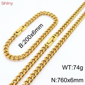 Fashionable and Personalized 6mm Stainless Steel Polished Cuban Chain Bracelet Necklace Set of Two - KS205028-Z