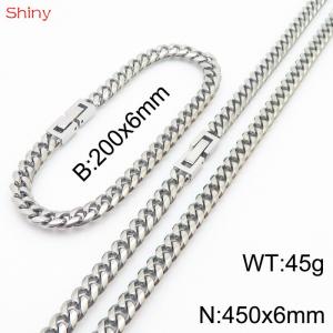 Fashionable and Personalized 6mm Stainless Steel Polished Cuban Chain Bracelet Necklace Set of Two - KS205029-Z