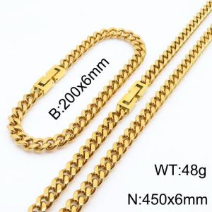 200x6mm 450x6mm Gold Simple Buckle Cuban Chain Set Stainless Steel Bracelet Necklace Set Unisex Party Jewelry - KS205050-Z