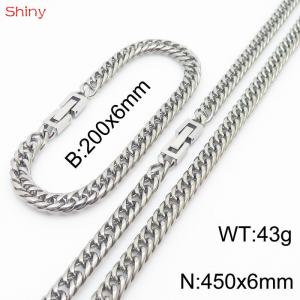 Fashionable and Personalized 6mm Stainless Steel Polished Whip Chain Bracelet Necklace Set of Two - KS205057-Z