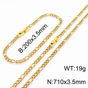 200x3.5mm 710x3.5mm Gold Simple Buckle Cuban Chain Set Stainless Steel Bracelet Necklace Set Unisex Party Jewelry - KS205076-Z