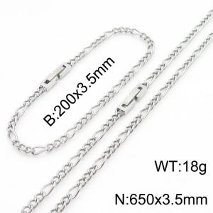 200x3.5mm 650x3.5mm Silver Simple Buckle Cuban Chain Set Stainless Steel Bracelet Necklace Set Unisex Party Jewelry - KS205082-Z