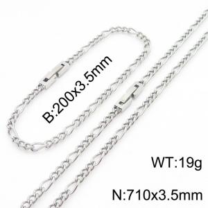 200x3.5mm 710x3.5mm Silver Simple Buckle Cuban Chain Set Stainless Steel Bracelet Necklace Set Unisex Party Jewelry - KS205083-Z