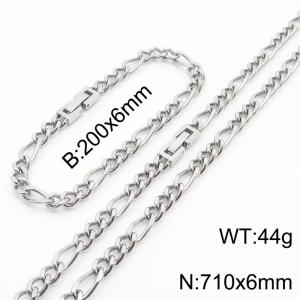 200x6mm 710x6mm Silver Simple Buckle Cuban Chain Set Stainless Steel Bracelet Necklace Set Unisex Party Jewelry - KS205097-Z
