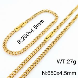 200x4.5mm 650x4.5mm Gold Color Simple Buckle Cuban Chain Set Stainless Steel Bracelet Necklace Set Unisex Party Jewelry - KS205110-Z