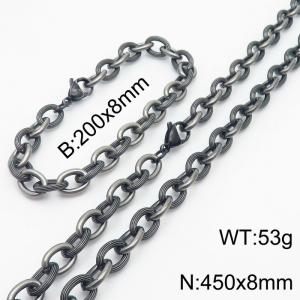 Vintage style splicing O-chain men's stainless steel bracelet necklace set - KS215134-Z