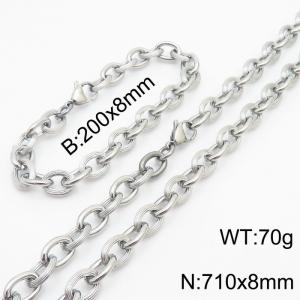 Japanese and Korean style stainless steel O-chain men's  bracelet necklace set - KS215146-Z