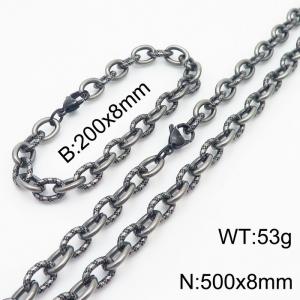 8mm boiled color embossed steel color men's Korean stainless steel bracelet necklace set - KS215156-Z