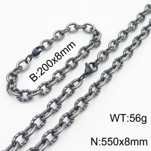 8mm boiled color embossed steel color men's Korean stainless steel bracelet necklace set - KS215157-Z