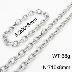 8mm steel color embossed steel color men's Korean stainless steel bracelet necklace set - KS215167-Z