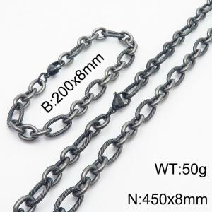 Personalized Boiled Black 450 * 8mm O-shaped Chain Titanium Steel Set - KS215176-Z