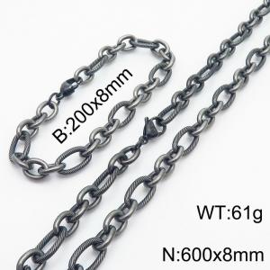 Personalized Boiled Black 600 * 8mm O-shaped Chain Titanium Steel Set - KS215179-Z