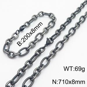 Personalized Boiled Black 710 * 8mm O-shaped Chain Titanium Steel Set - KS215181-Z