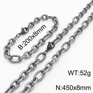 8*200/450mm Japanese and Korean wind machine weaving boiled black O-chain stainless steel men Bracelet necklace set - KS215197-Z