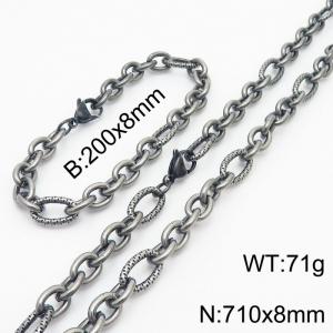 8*200/710mm Japanese and Korean wind machine weaving boiled black O-chain stainless steel men  Bracelet necklace set - KS215202-Z