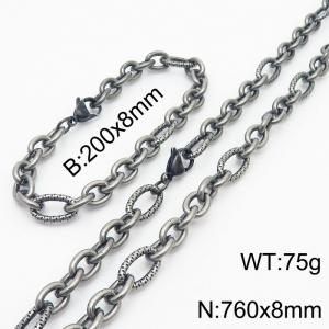 8*200/760mm Japanese and Korean wind machine weaving boiled black O-chain stainless steel men  Bracelet necklace set - KS215203-Z