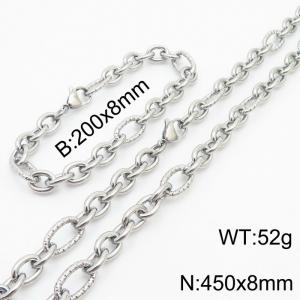 8*200/450mm Japanese and Korean wind machine weaving boiled steel color stainless steel men Bracelet necklace set - KS215204-Z