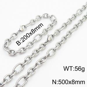 8*200/500mm Japanese and Korean wind machine weaving boiled steel color stainless steel men Bracelet necklace set - KS215205-Z