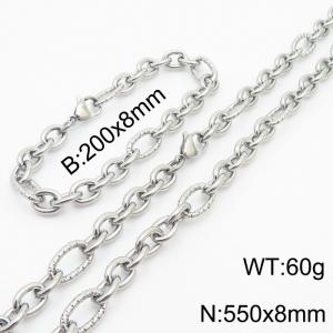 8*200/550mm  Japanese and Korean wind machine weaving boiled steel color stainless steel men Bracelet necklace set - KS215206-Z