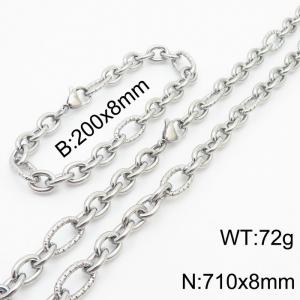 8*200/710mm  Japanese and Korean wind machine weaving boiled steel color stainless steel men Bracelet necklace set - KS215209-Z