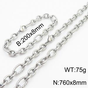 8*200/760mm Japanese and Korean wind machine weaving boiled steel color stainless steel men Bracelet necklace set - KS215210-Z