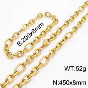 8*200/450mm Japanese and Korean wind machine weaving boiled Gold color stainless steel men Bracelet necklace set - KS215211-Z