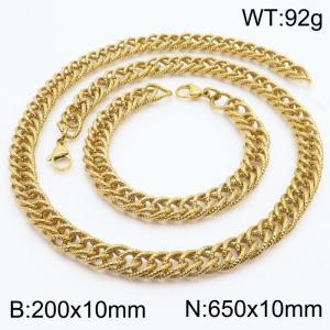 10mm Hammer Pattern Chain & Link Jewelry Set for Men Stainless Steel Gold 20cm Bracelet 65cm Necklace Set - KS215236-Z