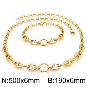 Stainless Steel Gold-Plated Double-Style Chain Jewelry Set with 500mm Necklace&190mm Bracelet - KS215250-Z