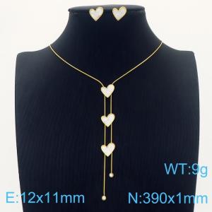 Heart Shape Charms Pendant Jewelry Set For Women Stainless Steel Earrings Necklace Set Gold Color - KS215287-HM