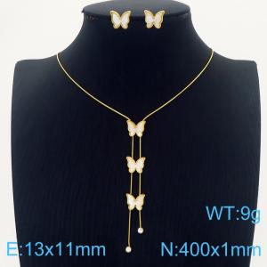 Butterfly Charms Pendant Jewelry Set For Women Stainless Steel Earrings Necklace Set Gold Color - KS215288-HM