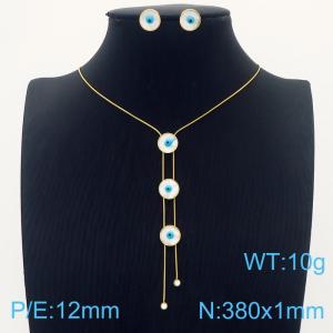 Eyes Charms Pendant Jewelry Set For Women Stainless Steel Earrings Necklace Set Gold Color - KS215289-HM