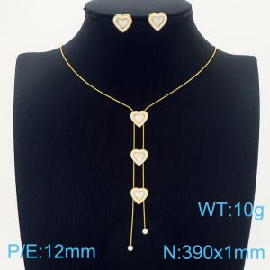 Double Layers Heart Shape Charms Pendant Jewelry Set For Women Stainless Steel Earrings Necklace Set Gold Color - KS215290-HM
