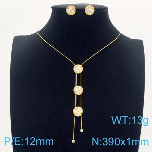 Four-leaf Clover Charms Pendant Jewelry Set For Women Stainless Steel Earrings Necklace Set Gold Color - KS215291-HM