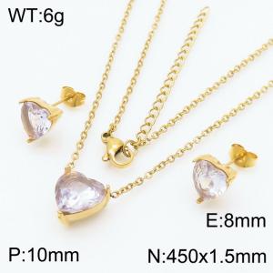 Transparently Zircon Heart Shape Charm Jewelry Set for Women Earrings and Necklace Set Gold Color - KS215296-HR