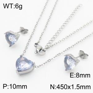 Transparently Zircon Heart Shape Charm Jewelry Set for Women Earrings and Necklace Set Silver Color - KS215297-HR