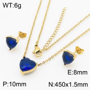 Blue Zircon Heart Shape Charm Jewelry Set for Women Earrings and Necklace Set Gold Color - KS215298-HR