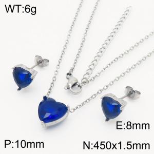 Blue Zircon Heart Shape Charm Jewelry Set for Women Earrings and Necklace Set Silver Color - KS215299-HR