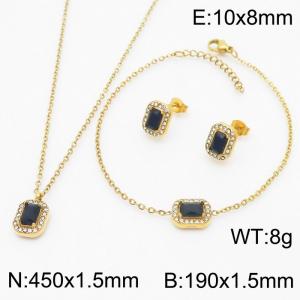 Black Zircon Squares Shape Charm Jewelry Set for Women Bracelet Earrings and Necklace Set Gold Color - KS215304-HR