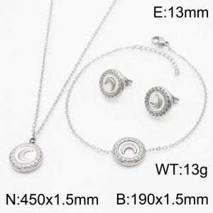 Round Moon Pendant Charm Jewelry Set for Women Bracelet Earrings and Necklace Set Silver Color - KS215311-HR