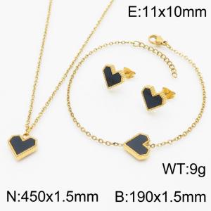 Heart Shape Black Background Charm Jewelry Set for Women Bracelet Earrings and Necklace Set Silver Color - KS215312-HR