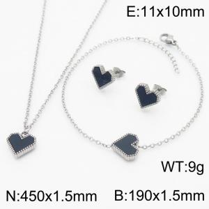 Heart Shape Black Background Charm Jewelry Set for Women Bracelet Earrings and Necklace Set Gold Color - KS215313-HR