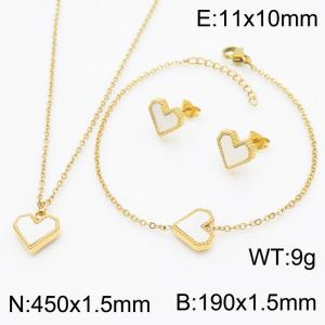 White Heart Shape Pendant Charm Jewelry Set for Women Bracelet Earrings and Necklace Set Gold Color - KS215318-HR