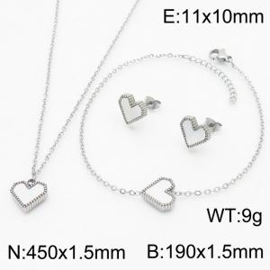 White Heart Shape Pendant Charm Jewelry Set for Women Bracelet Earrings and Necklace Set Silver Color - KS215319-HR