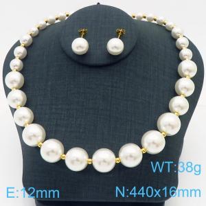 440x16mm Large Pearl Charm Jewelry Set for Women Earrings and Necklace Set Gold Color - KS215320-HR