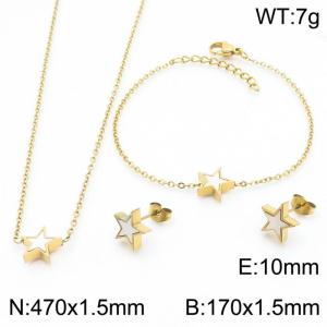 470x1.5mm O shape Charm Necklace with Star Pendant 10mm Star Earrings and Star Bracelets Jewelry Set for Women Stainless Steel Gold Jewelry Set - KS215479-HDJ